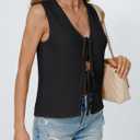 LILLUSORY Womens Summer Tops Beach Vacation Spring Outfits Cute Y2K Trendy Sweater Vest 2026 Tank Tie Front Crochet Clothes (Black, XL)