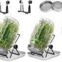Lulonpon 2pcs Sprouts Growing Jar Kit, Wide Mouth Quart Mason Jars with Stainless Steel Screen Sprout Lids, 86mm,1000ml,Stand,Tray and Canning Brush,Seed Sprouter Set for Broccoli, Alfalfa, Mung Bean