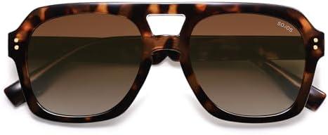 SOJOS Retro Thick Polarized Aviator Sunglasses for Women Men, Large Trendy Bold Square Pilot Shades SJ2385