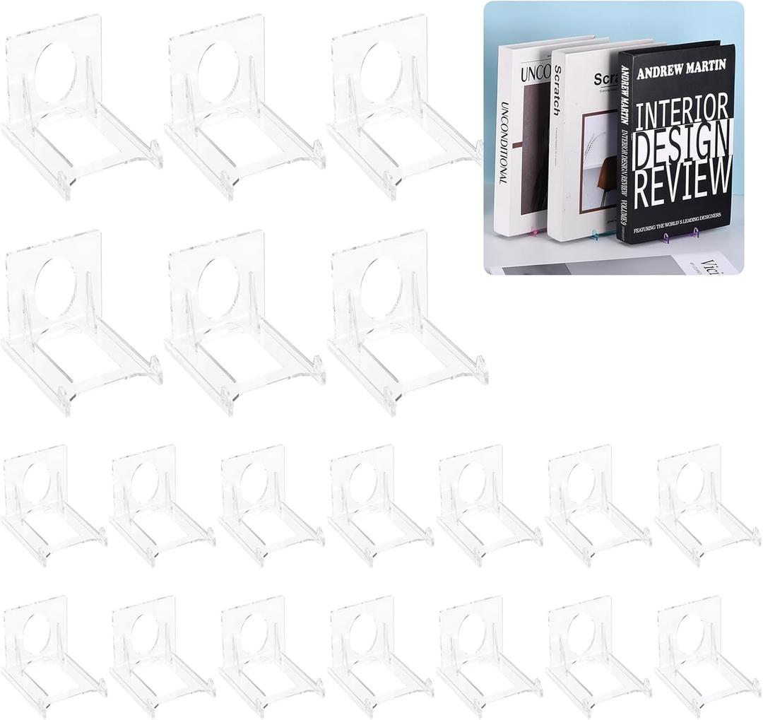 uxcell 20 Pack Book Display Stands, 2" Adjustable Display Holder Mini Clear Easel Collector Stand for Displaying Comics, Magazines, Postcards, Art works, DVDs, Medals, Transparent