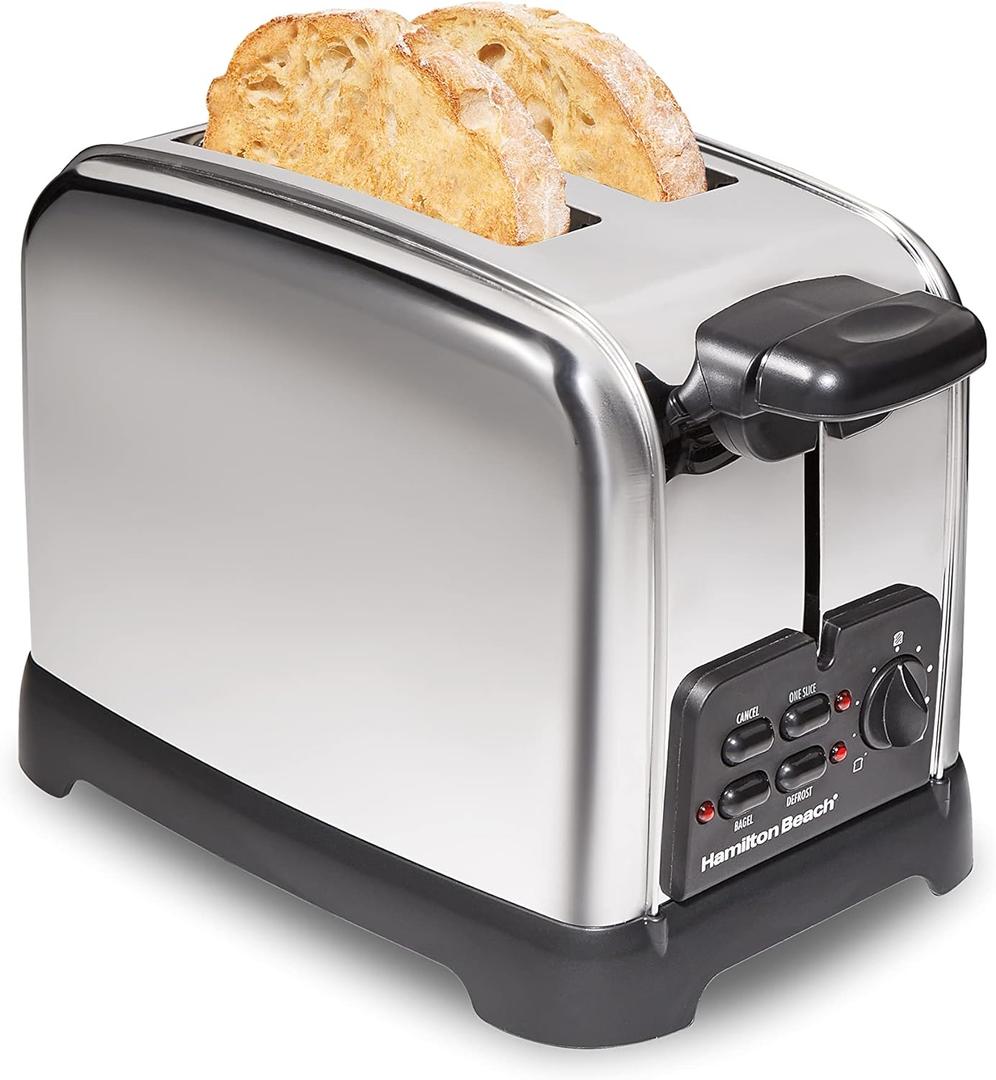 Hamilton Beach Retro Toaster with Wide Slots, Sure-Toast Technology, Bagel & Defrost Settings, Auto Boost to Lift Smaller Breads, 2 Slice, Polished Stainless Steel (22782)