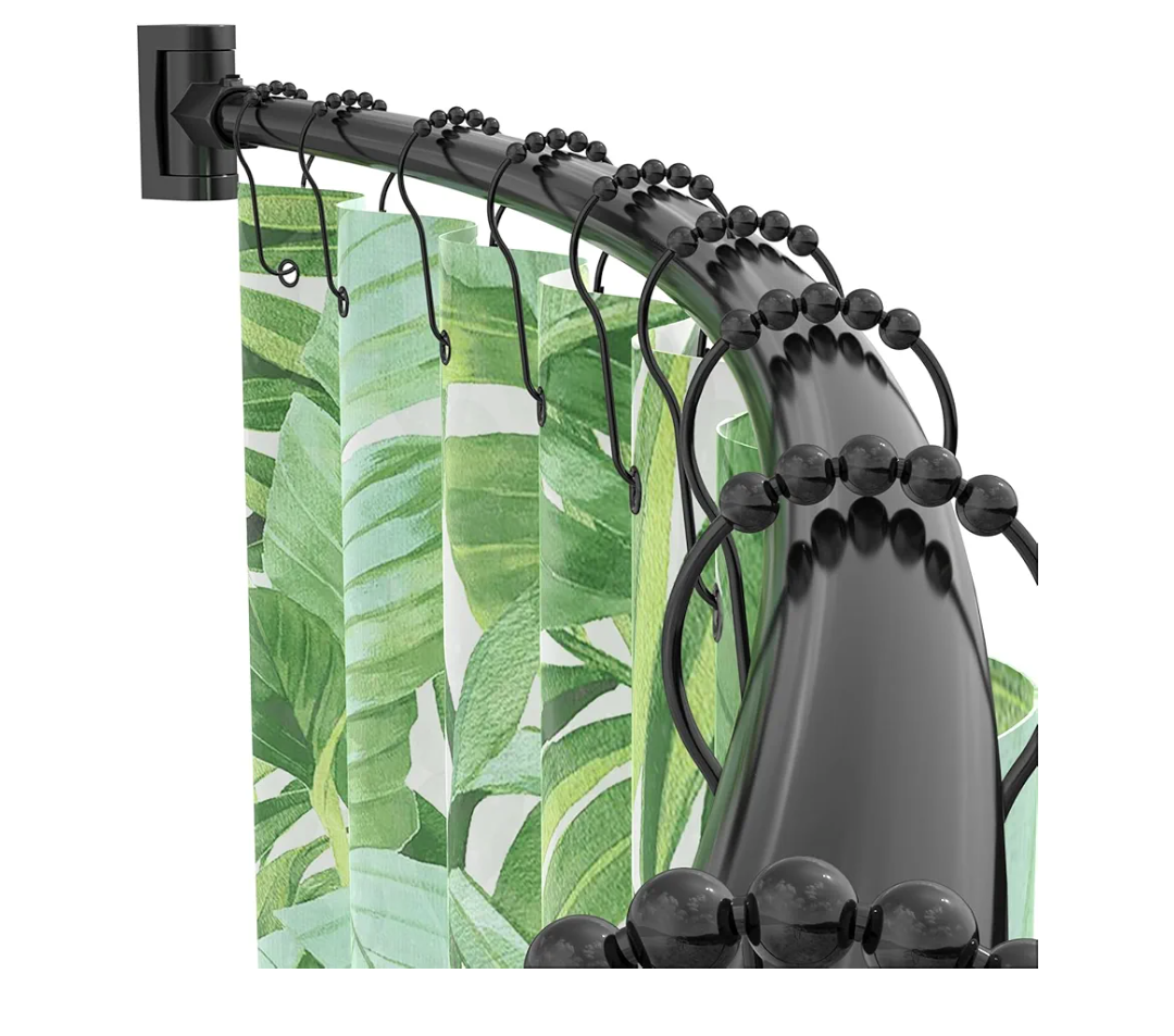 Curved Shower Curtain Rod For Bathroom 38-72 Inches, Adjustable Length, Curved Shower Rod, 0.9MM thickness, Round Shower Curtain Rods, Rotate Bracket For Large Shower Space, Need Drilling, Black