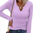 Ekouaer Long Sleeve Shirts for Women V Neck Basic Ribbed T Shirt Thermal Undershirts Slim Fit Casual Tee Tops (Purple)