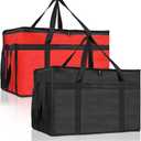 PEASUG 2 Pcs Insulated Bags for Food Delivery, XXXL Pizza Delivery Bags, Large Capacity Cooler Bag Keep Food Warm for Grocery Shopping and Catering, Foldable, Heavy-Duty (Red+ Black)