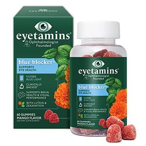 eyetamins Blue Blocker® Eye Health - 60 Lutein Gummies - Ophthalmologist-Developed - Support Vision, Filter Blue Light & Help Eye Strain - Promotes Sleep, Focus Eyesight – Vegan & Non-GMO Formula, Best Before  November 2025