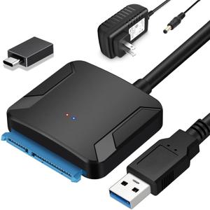 SATA to USB 3.0 Adapter, External Hard Drive Converter Cable for 2.5" 3.5" HDD, SSD with Power Supply
