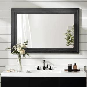 Wood Framed Mirrors for Wall, Black Bathroom Vanity Mirror for Over Sink 26 x 38, Vintage Wall Mirror for Bathroom Sink Hallway Entryway Bedroom Living Room Farmhouse Boho Style