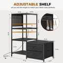 Mini Fridge Stand with Adjustable Shelf, Power Outlet & Storage, Kitchen Organizer for Microwave, Coffee Bar, Dorm, Office (Black), Small