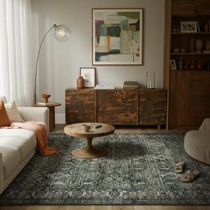Lahome Margot Boho Green 8x10 Area Rugs Living Room Rugs,Washable Bedroom Rug 8x10 Under Bed,Distressed Soft Non Slip Low Pile Indoor Dining Room Rug for Home Office Playroom(8'x10',Green)