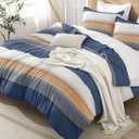 Litanika Comforter Set Full Size Blue Orange - 3 Pieces Lightweight Colorblock Stripe Fluffy Bedding Comforter Sets, All Season Bed Set