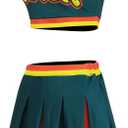 2 Piece Women Cheerleader Costume Top Skirt Sets Cosplay Cheer Outfit Halloween Cheerleading Party , M