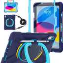 BATYUE Case for iPad (A16) 11th/10th Gen 11''/10.9'' 2025/2022 - Heavy Duty Shockproof Cover with 360 Rotating & 180 Folding Stand, Screen Protector, Shoulder Strap & Pencil Holder | NavyBlue