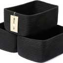 Small Storage Baskets for Organizing | Closet Organizer Bins | Shelf Toy Basket | Woven Rope Baskets | Cube Decorative Box | Shallow Basket | 11.5x7.5x4.7 | 3 Packs Black