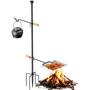 Campfire Grill Grate for Fire Pit | Adjustable Swivel Handle, Heavy Duty Steel Stake Grill, Portable Outdoor Cooking Equipment for Camping BBQ