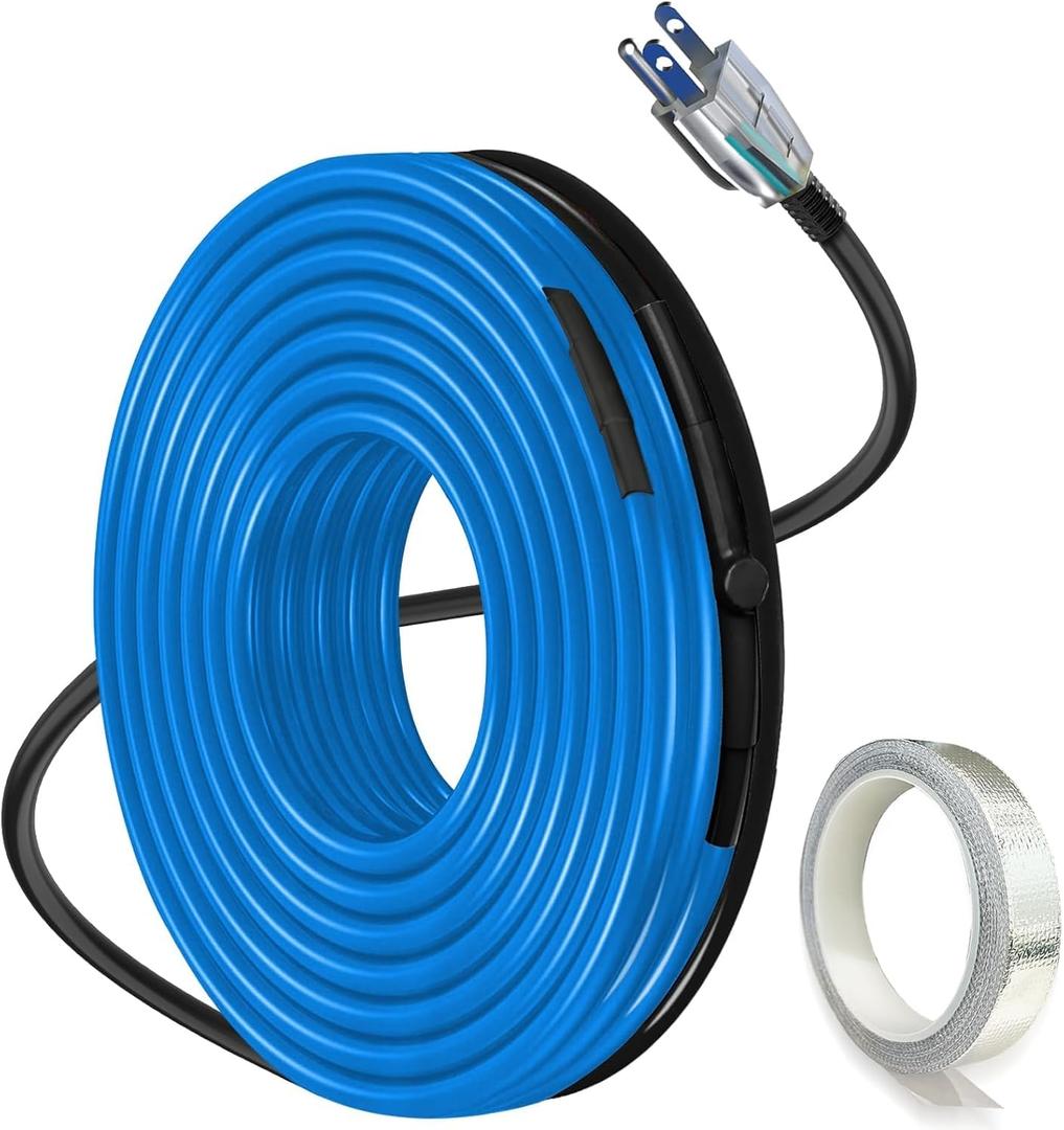 18FT Heat Tape for Water Pipes, Self-Regulating Heat Trace for Pipes with Thermostat Heating Cable for Metal Plastic Pex Pipes 120V 5W/FT