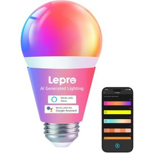 Lepro B1 AI Smart Light Bulbs - WiFi & Bluetooth RGBWW Color Changing LED Bulb Works with Alexa & Google Assistant, Personalized Al Lighting Designer, AI Voice Control, Music Sync, 2.4GHz Only, 1 Pack
