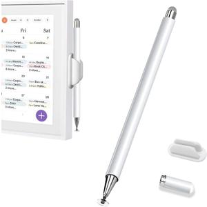 Stylus and Mount for Skylight Calendars 15/27 Inch, Dual Tip with Mesh and Disc Tip | Magnetic Pen Cap | Flexiple Stylus Holder Mount to Calendar,2 in 1 Multifunctional Capacitive Stylus Pen-White