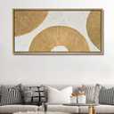 TRAIN2 ART Textured Wall Art Gold and White Geometric Canvas Circle Block Painting for Living Room Bedroom Bathroom Office Wall Decor 27"x56"