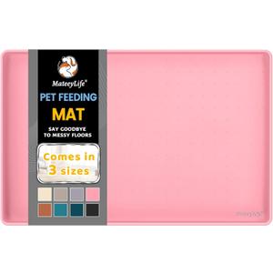 MateeyLife Silicone Cat & Dog Food Mat for Floors Waterproof, Anti-Slip Dog Bowl Mats for Food and Water, Pet Feeding Mats with Lip to Prevent Spills, Pet Placemat for Messy Drinkers to Protect Floors (18''12'', Pink)