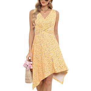 VIMPUNEC Summer Casual Elegant Dresses for Women Flowy Sun Dress Floral fit and Flare Dress (S)