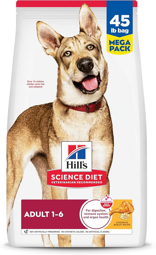 Hill's Science Diet Adult 1-6, Adult 1-6 Premium Nutrition, Dry Dog Food, Chicken & Barley, 45 lb Bag (45 Pound (Pack of 1))