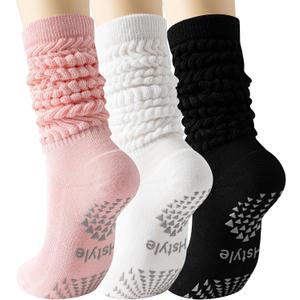 Hstyle Grip Pilates Socks for Women, Slouch Scrunch Yoga Barre Socks for Hospital Workout, One size