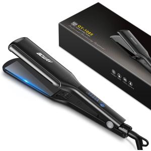 Professional Hair Straightener, 2.16'' Extra-Large Floating Titanium Flat Iron, Anti-Static 30s Instant Heating Straightening Iron with 5 Adjustable for All Hair Types (Dark Black)
