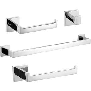 TURS Bathroom Accessories 4-Pieces Bathroom Hardware Set Polished Chrome Towel Bar Set Stainless Steel Towel Holder Set