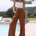 Tanming Wide Leg Linen Pants for Women Summer Flowy High Waisted Beach Palazzo Trousers (Orange, L)