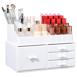 Cq acrylic Hair Accessory Organizer for Girls, Large Capacity Stackable Makeup Organizer With 4 Drawers,Dorm Decorations for College Girls and Fragrance Organizer for Vanity for Beauty Supplies,White
