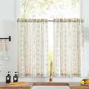 jinchan Boho Kitchen Curtains Linen Tier Curtains 36 Inches Bohemian Cafe Small Drapes Striped Mudcloth Farmhouse for Bathroom RV Camper Light Filtering Rod Pocket 2 Panels Green on Beige, Size: 26"W x 36"L