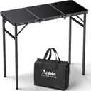 Anbte 3ft Tri-fold Camping Table Max 29.5", 3 Adjustable Heights Aluminum Folding Camping Table with Storage Bag, Lightweight, Portable Handle for Travel Outdoor Beach Picnic, 35" x 16", Black