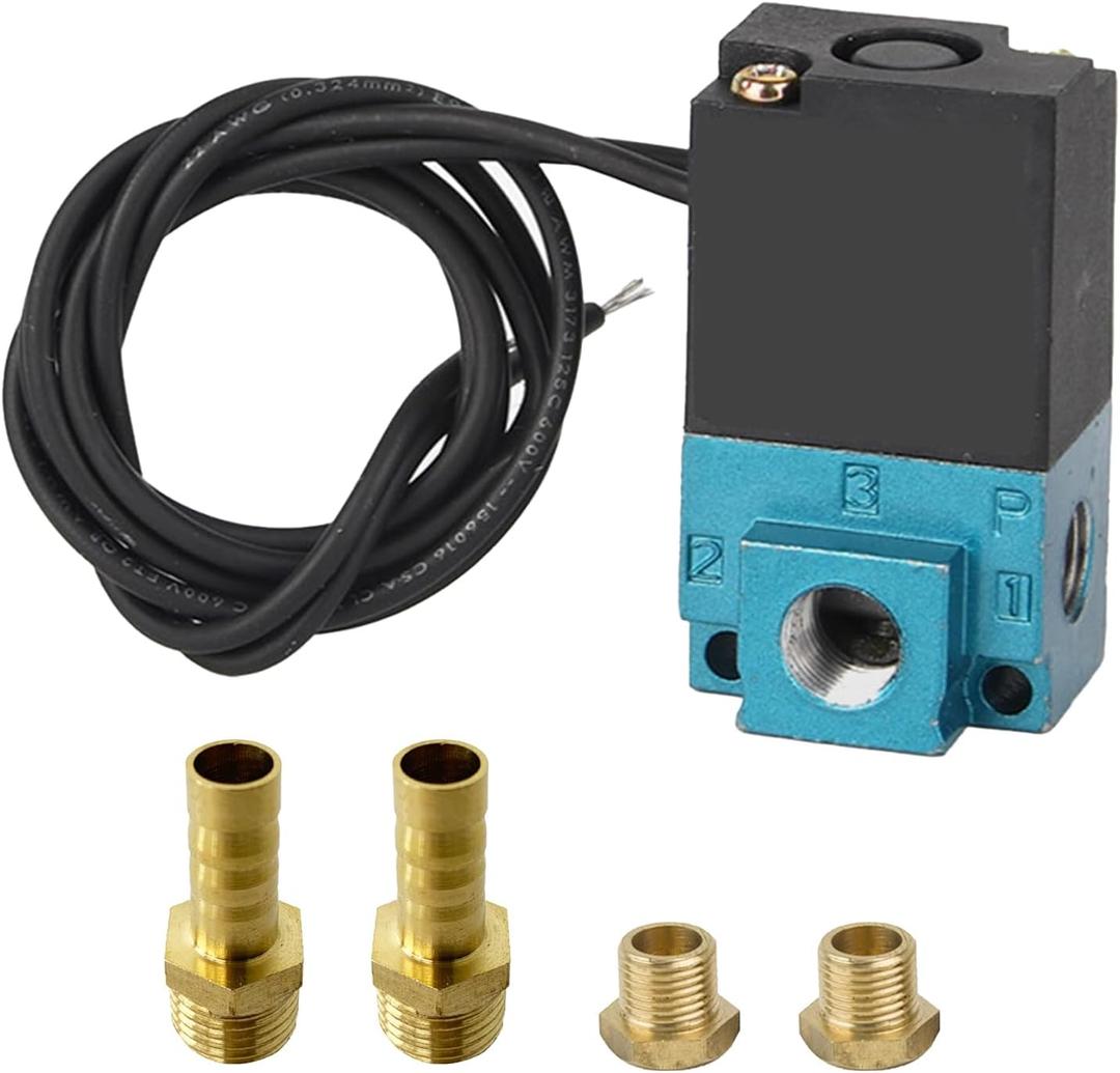 3-Port Mac Solenoid Valve, DC 12V Electronic Boost Control Solenoid with Brass Fittings - 5.4W, 35A