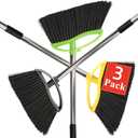 3 Pack Soft Bristle Angle Broom for Floors - Wide Indoor Heavy Duty Broom with 38"-53.5" Adjustable Handle, Kitchen & Restaurant Use for Hardwood, Porch (Gray, Yellow, Green)