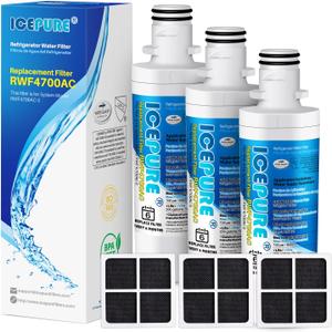 ICEPURE LT1000PC Replacement for LG LT1000P/PC/PCS ADQ747935 ADQ74793501 ADQ74793502 MDJ64844601 LMXS28626S LFXS26973S, LT-1000PC, LT1000, Kenmore 9980 Refrigerator Water and LT120F Air Filter 3 Combo ((Non-Alkaline) 3 Count (Pack of 1))