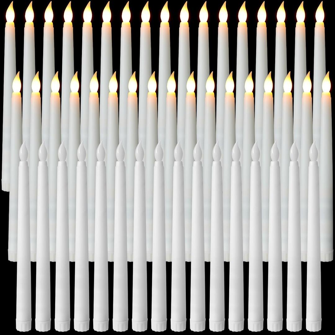 Baquler 50 Pcs 9.7 Inch LED Flameless Taper Candles Bulk Battery Operated Taper Candles Flickering Candlesticks for Wedding Church Holiday Table Decoration
