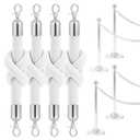 4PCS White Velvet Rope 5FT – Soft Velvet Ropes with Silver Snap Ends Stanchion Set for VIP Rope Barrier Event Crowd Control