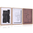 Aurlan Neutral Abstract Polygon Framed Wall Art(16"x24"), 3 PCS Minimalist Black Beige Brown 3D Textured Canvas Artwork, Large Modern Geometric Illustration Art Wall Decor for Office Living Room