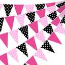 Faccito 60 Pcs Mouse Color Banner Decorations 49 ft Rose Hot Pink and Black Pennant Flag Banner Mouse Theme Paper Triangle Bunting Decor for Outdoor Garden Birthday Wedding Party Supplies