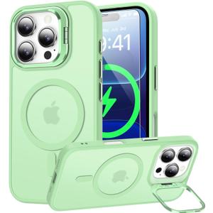 Goodon Magnetic for iPhone 16 Pro Max Case with Screen Protector, Built-in Camera Kickstand,[Compatible with Magsafe] [Wireless Charging] Translucent Matte Phone Cover for Men Women Girls - Tea Green