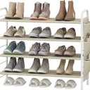SUOERNUO Shoe Rack Storage Organizer 4 Tier Free Standing Metal Shoe Shelf Compact Shoe Organizer with Side Bag for Entryway Closet Bedroom,Beige