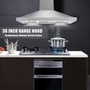36 inch Range Hood, Wall Mounted Vent Hood in Stainless Steel, Ducted/Ductless Kitchen Hood w/Push Button Control, 3 Speed Exhaust Fan, 3 Pcs Baffle Filters, Energy Saving LED Light