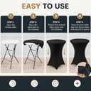 6 Pack Cocktail Table Covers - 32x43 Inch Black Fitted Stretch Spandex Round High Top Tablecloth for Party, Bar, Birthday, Pub, Banquet