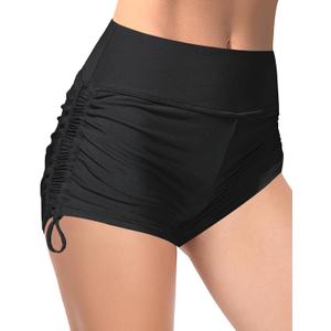 Buauty Women's Swim Shorts High Waisted Bathing Suit Bottoms Adjustable Side Tie Swimsuit Boy Short Pants Swimwear UPF50+ (Medium, Black)