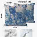 Blue Chinoiserie French Bulldog Pillow Covers 18x18, Frenchie Gifts for Women, French Country Toile de Jouy Frenchie Dog Decorative Throw Pillow Covers for Home Living Room Bedroom (Color-13)