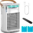 Mini Air Conditioner, Portable Air Conditioners w/Remote, 5400mAh Built-in Battery, 1.2L Water Tank & 2 Ice Boxes, Auto-off Timer, Evaporative Air Cooler With 3Speeds, Desktop Fan For HomeOutdoors