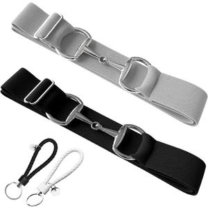 Huaerle 1.5 inch Elastic Equestrian Belt with Bit Buckle and Leather Key Strap