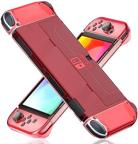 FANPL [Improved Version] Dockable Clear Case for Nintendo Switch OLED 2021, Protective Case Cover for Switch OLED and Joy Con Controller - Strong and Durable, Not Easy to Fall Off (Red)
