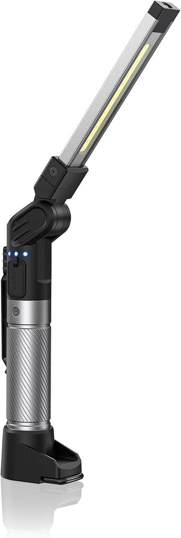 HOTLIGH Magnetic Work Light - 800 Lumens Rechargeable Work Light with Multifunctional Foldable Design, 2200 mAh Mechanic Light, 3 Lighting Modes Magnetic Flashlight for Car Repairing/Emergency, 1 Pack