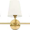 Bathroom Light Fixtures, Brushed Gold Vanity Lights with Beige Fabric Shade, 3-Light Wall Sconce, Modern Sconces Wall Lighting for Hallway Bedroom, VL837-BG-B-3